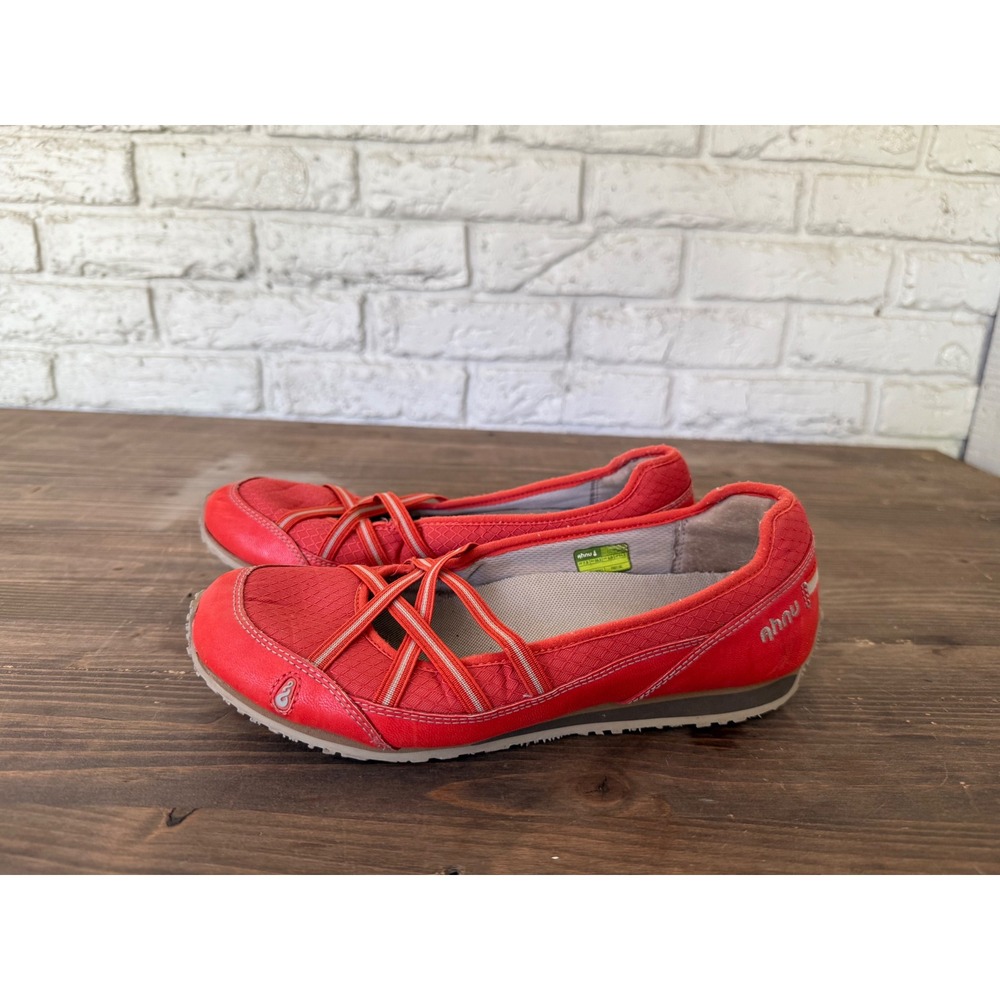 Ahnu Mary Jane Red Leather Casual Walking Comfort Flats Shoes Women's US 7.5